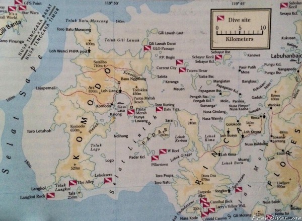 Карта дайв-сайтов национального парка Комодо